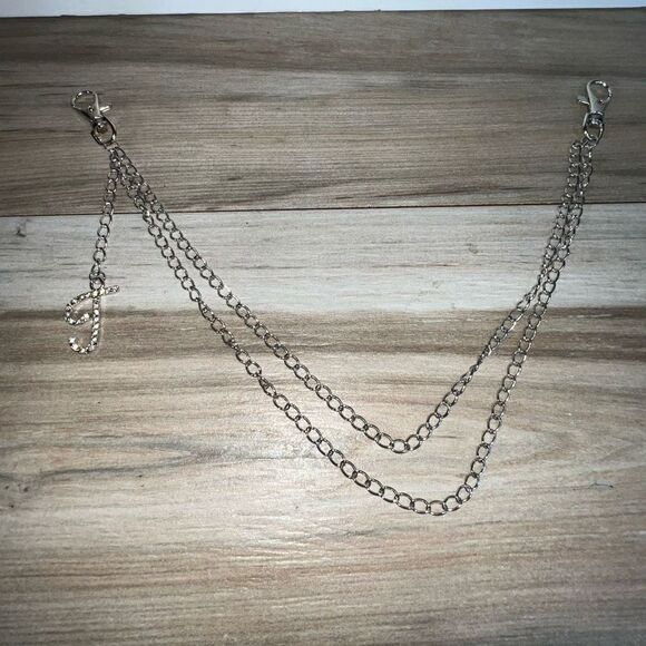 Initial Biker Wallet Chain/ Purse Chain Silver Tone Rhinestone Classic Bikercore - Picture 1 of 6